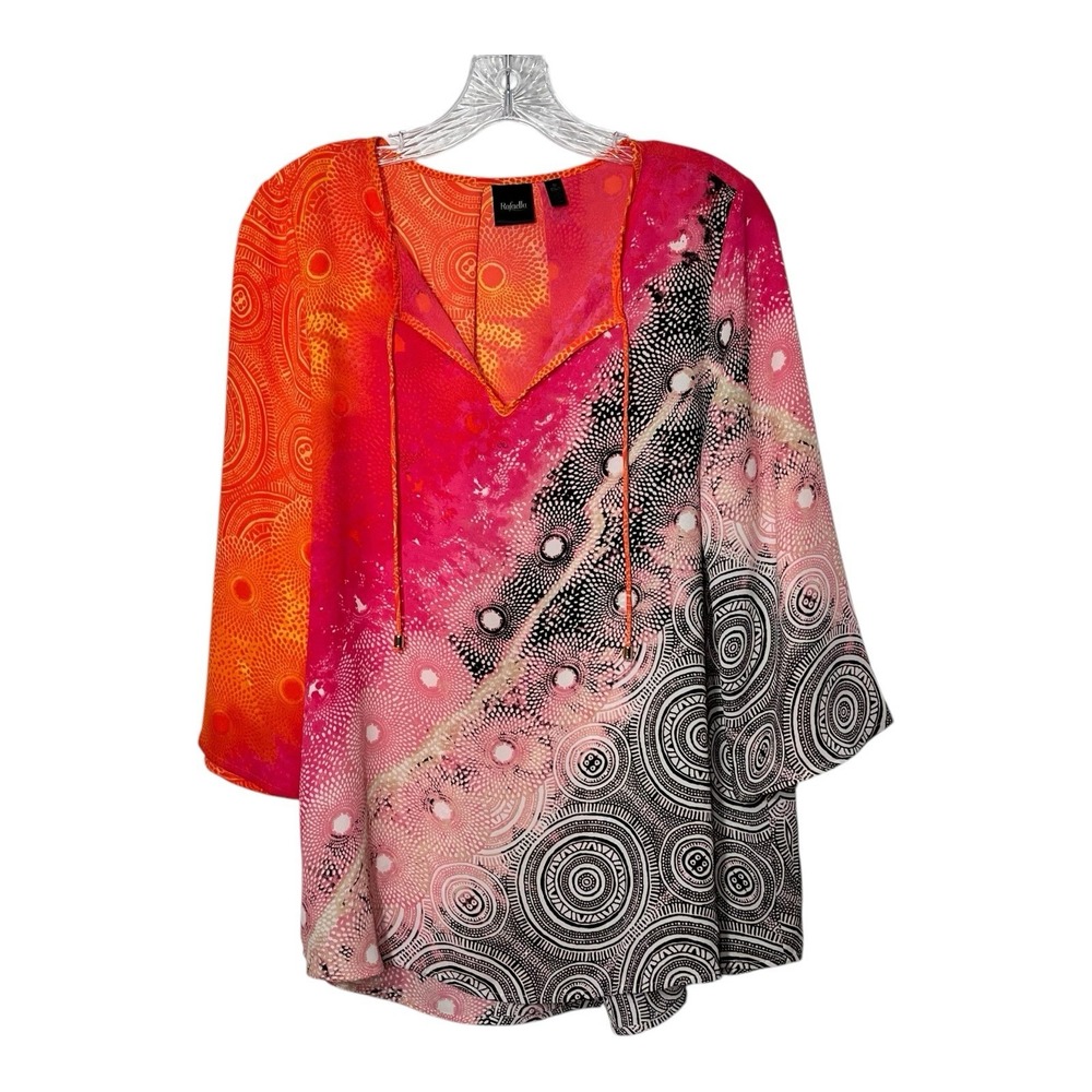 Rafaella Womens Size Small Pink Peacock Sunset Serinade Blouse 3/4 Sleeves Tunic
